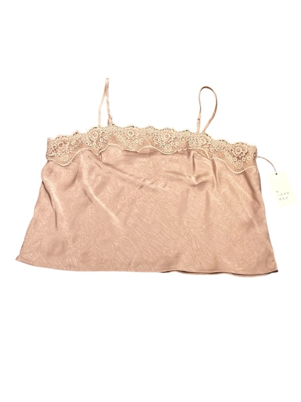 a new day Dusty Rose Lace-Trim Satin Camisole, Size L,‎ NWT